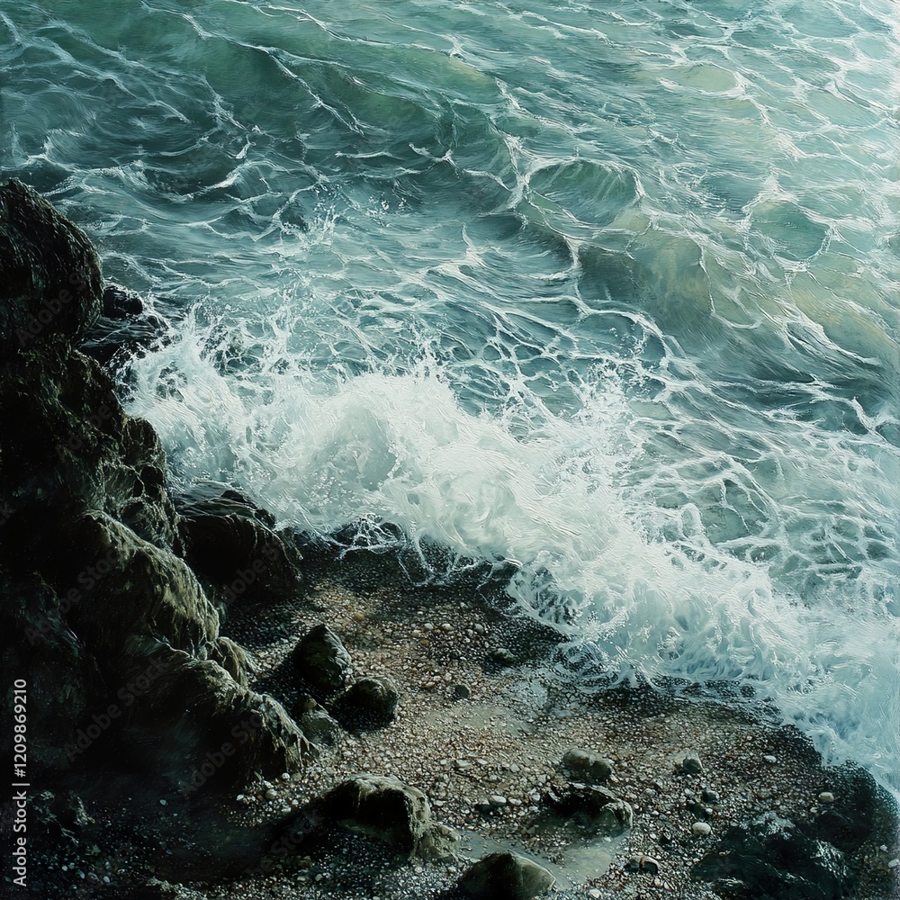 Ocean Waves Crashing on Rocky Shore: A Coastal Landscape Ocean Waves Crashing on Rocky Shore: A Coastal Landscape