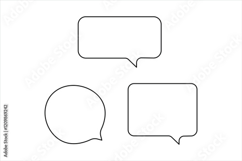  One continuous line drawing of speech bubble set square shaped chat cloud and thought dialogue design 

