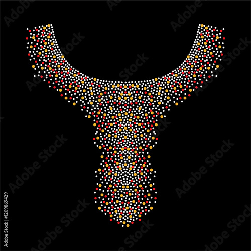 Rhinestone applique collar design for t-shirt or blouse hot-fix transfer. Abstract beautiful glitter applique rhinestone motif.	