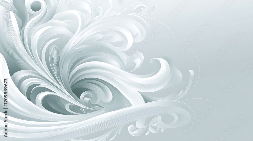 Abstract White Swirling Floral Design Background