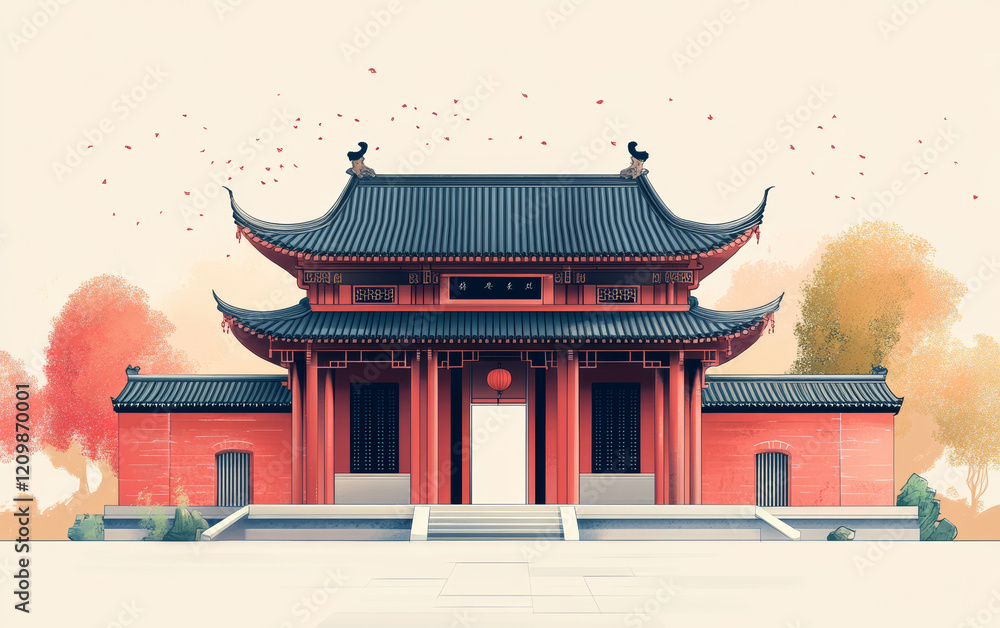 Chinese traditional ancient architecture art illustration Chinese traditional ancient architecture art illustration