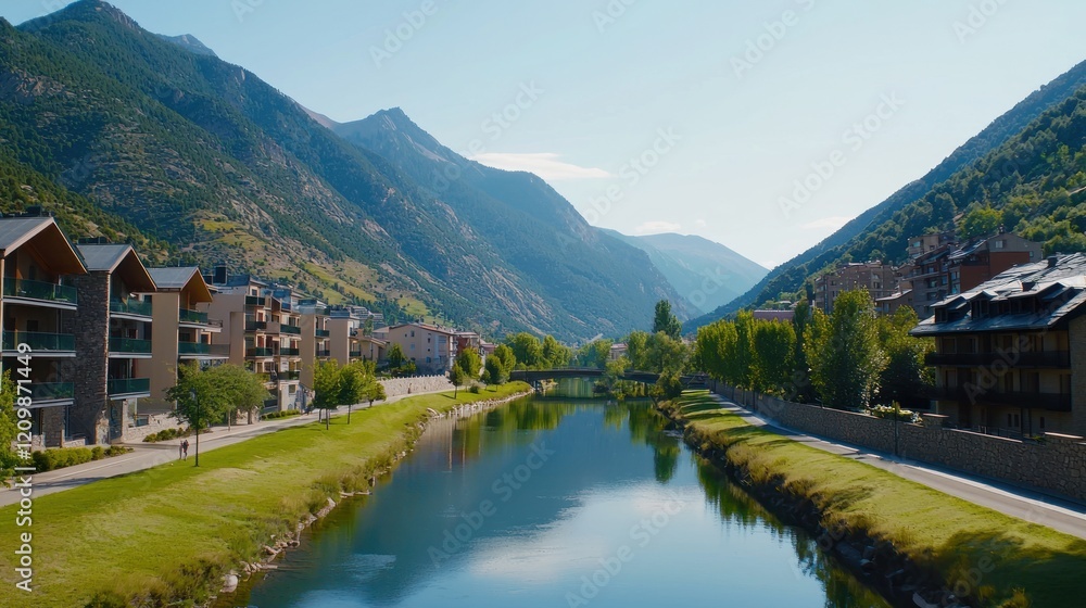 Fototapeta premium Mountain Village by the River