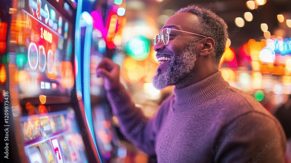 Fototapeta premium Exciting slot machine experience casino gaming vibrant atmosphere close-up joy and anticipation