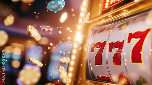 Exciting slot machine game casino jackpot floor art nighttime close-up winning thrill