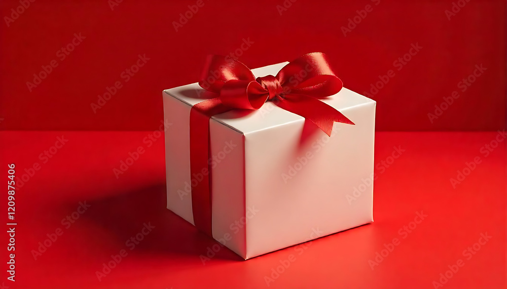 A white gift box with a red ribbon and bow, Christmas, New Year, Valentine's day and birthday concept, 14th February concept valentine, Red Valentine's day roses, ,love, affection, generative ai A white gift box with a red ribbon and bow, Christmas, New Year, Valentine's day and birthday concept, 14th February concept valentine, Red Valentine's day roses, ,love, affection, generative ai