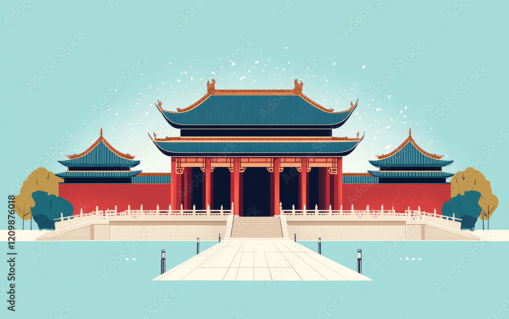 Fototapeta premium Chinese traditional ancient architecture art illustration
