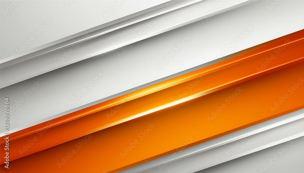 Fototapeta premium High contrast white and orange glossy stripes. Abstract tech graphic banner design. Generated image