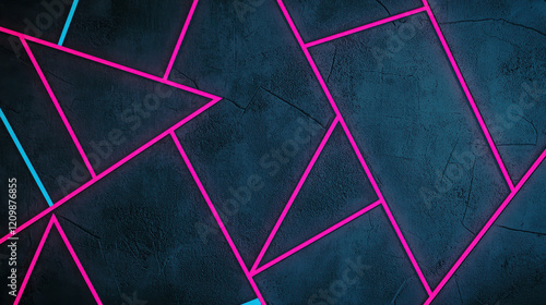 Neon Pink Outlined Geometric Shapes on Dark Textured Background for Modern Designs photo