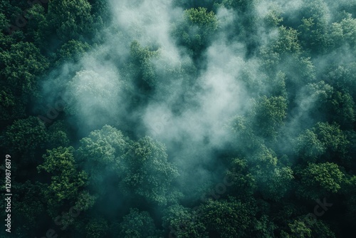 Wallpaper Mural Aerial View of Lush Green Forest with Misty Fog Creating a Serene and Mysterious Atmosphere in a Dense Woodland Landscape Torontodigital.ca