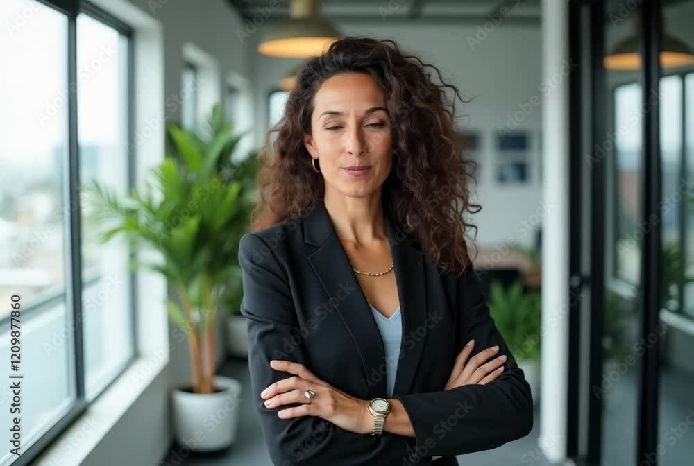 Confident Businesswoman in Modern Office Setting with Green Plants, Smiling Professional Portrait, Inspiring Workplace Atmosphere, Success and Leadership Concept Confident Businesswoman in Modern Office Setting with Green Plants, Smiling Professional Portrait, Inspiring Workplace Atmosphere, Success and Leadership Concept