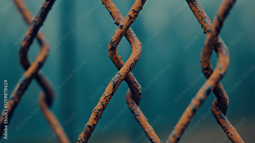 Close-Up of Worn Rusty Chain Link Fence Highlights Textures and Patterns in Rustic Setting Close-Up of Worn Rusty Chain Link Fence Highlights Textures and Patterns in Rustic Setting