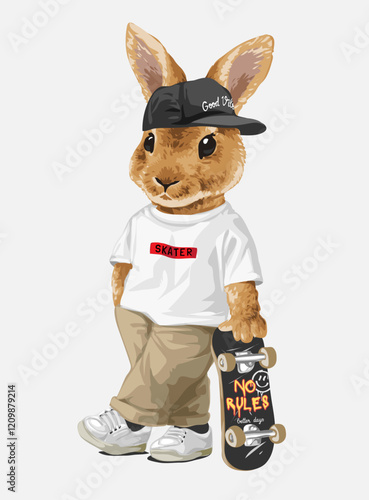 cute bunny skater with skateboard vector illustration
