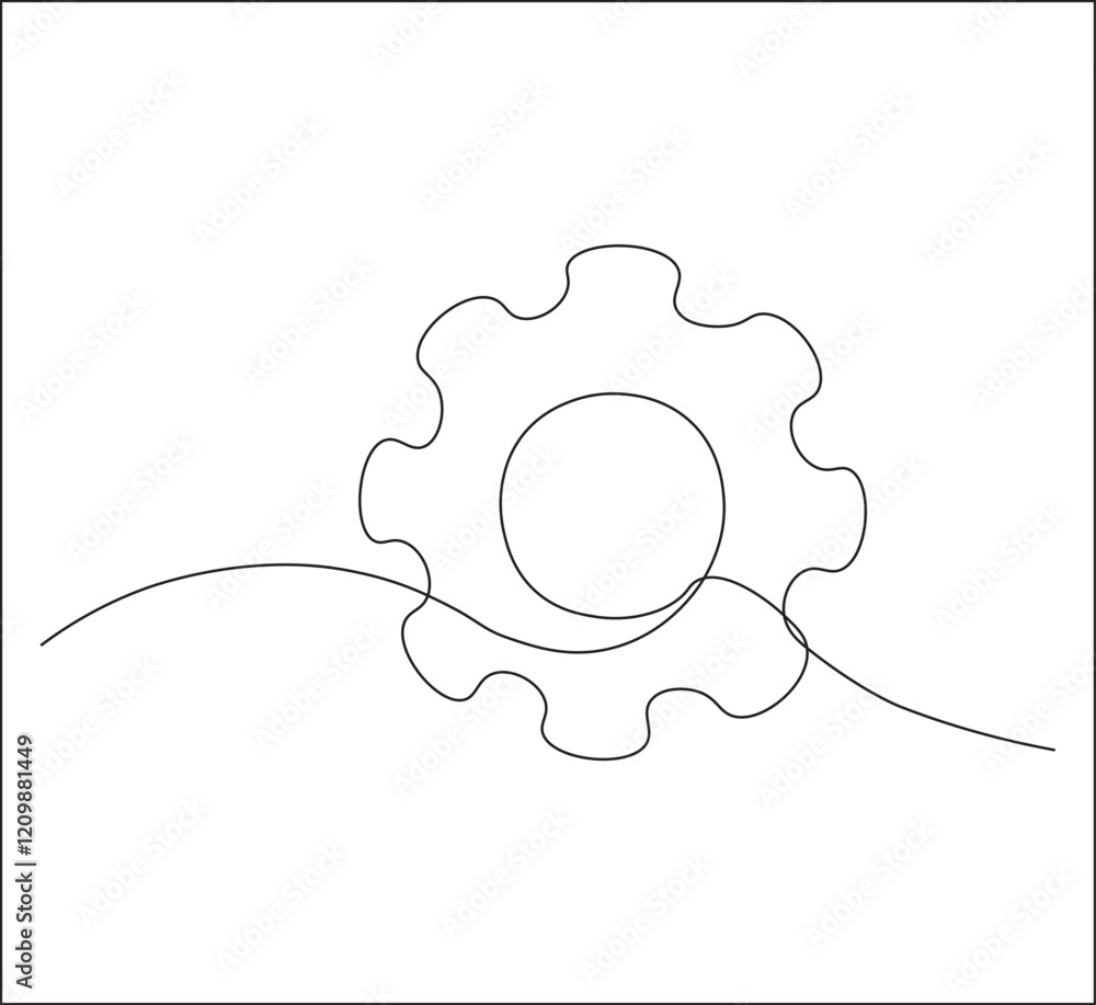 One continuous line drawing of gears machine work. single line of teamwork concept drawing. gears moving illustration. editable stroke One continuous line drawing of gears machine work. single line of teamwork concept drawing. gears moving illustration. editable stroke