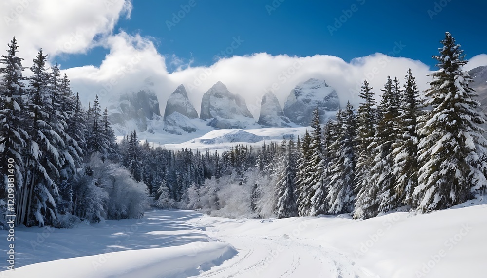 Fototapeta premium Winter Landscape with Snow Isolated on Transparent Background. 2