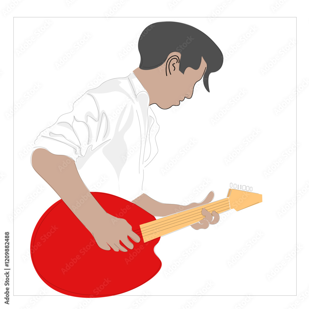Fototapeta premium a man using an electric guitar