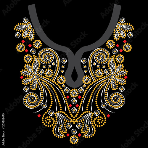 Rhinestone applique collar design for t-shirt or blouse hot-fix transfer. Abstract beautiful glitter applique rhinestone motif.	