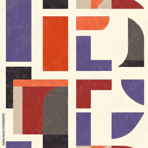 Seamless Pattern, Colorful abstract artwork featuring red, purple, and orange...