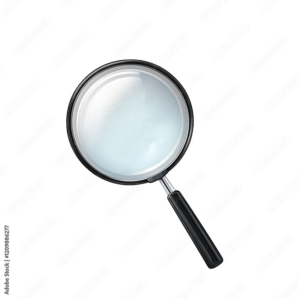 magnifying glass with a sleek. black handle and a clear lens. positioned against a plain white background the design emphasizes clarity and focus. symbolizing investigation or scrutiny. often used in magnifying glass with a sleek. black handle and a clear lens. positioned against a plain white background the design emphasizes clarity and focus. symbolizing investigation or scrutiny. often used in