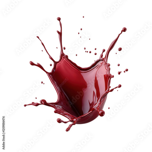 a dynamic splash of red liquid. resembling a crown-like shape. against a white background this visually striking representation emphasizes motion and fluidity. often associated with beverages like win photo