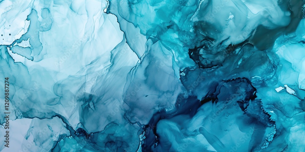 Fototapeta premium The image is a blue and white watercolor painting of a wave , background.