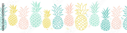 Lovely hand drawn pineapples, summer background, tropical design, great for textiles, wallpapers, packaging - vector