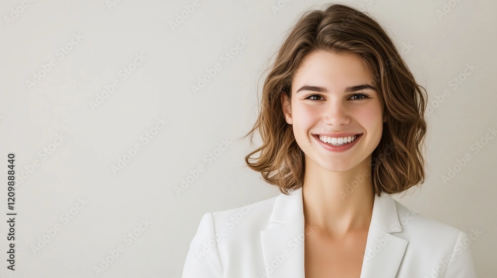 Illustration of a smiling young woman with blonde hair, wearing a white blazer, against a teal background, showcasing a confident and approachable demeanor.
Illustration of a smiling young woman with blonde hair, wearing a white blazer, against a teal background, showcasing a confident and approachable demeanor.