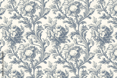 Floral Toile Tapestry Pattern. Vintage botanical wallpaper pattern. Background image. Created with Generative AI technology