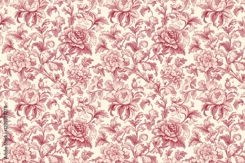 Floral Toile Tapestry Pattern. Vintage botanical wallpaper pattern. Background image. Created with Generative AI technology