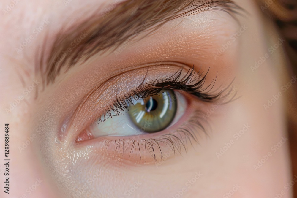 Green eye with makeup and perfect eyelashes and eyebrow is staring intensely Green eye with makeup and perfect eyelashes and eyebrow is staring intensely