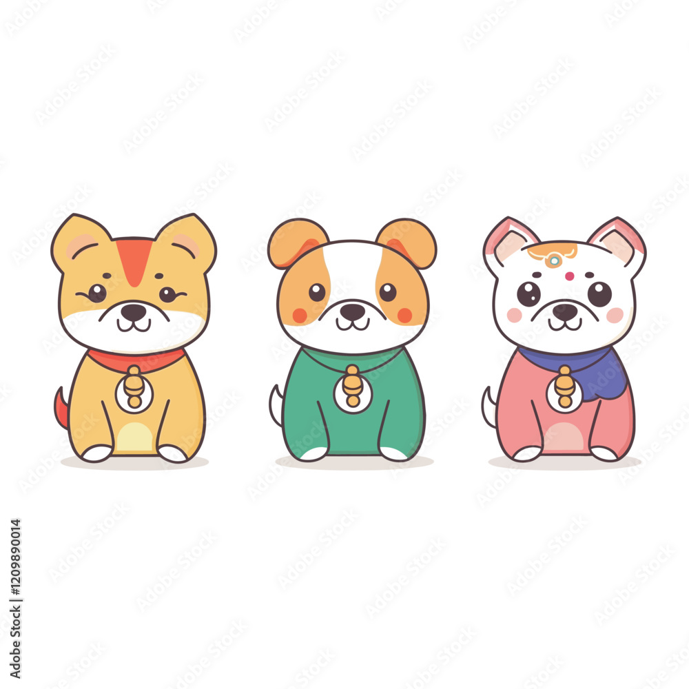 Vector of a Cute Dog in Korean Style – Adorable and Playful Dog Character Design with Kawaii Influence, Perfect for Illustration and Graphic Art Vector of a Cute Dog in Korean Style – Adorable and Playful Dog Character Design with Kawaii Influence, Perfect for Illustration and Graphic Art