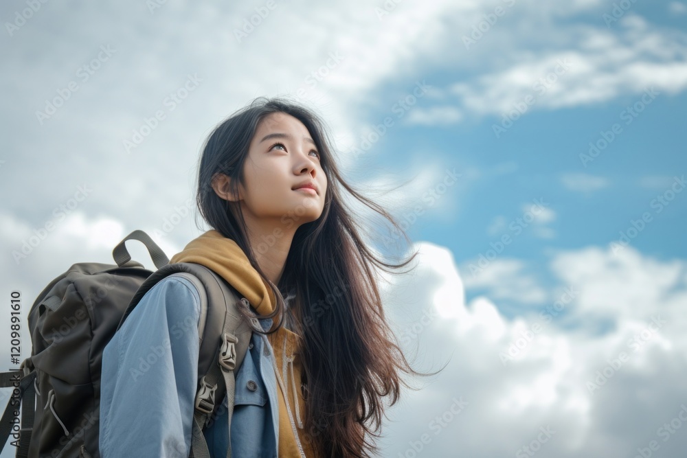 Teenager study abroad backpack looking female Teenager study abroad backpack looking female