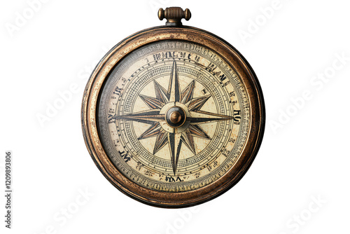 vintage brass compass with a detailed compass rose and directional markings. symbolizing navigation and exploration its aged appearance suggests historical significance. making it a representation of photo