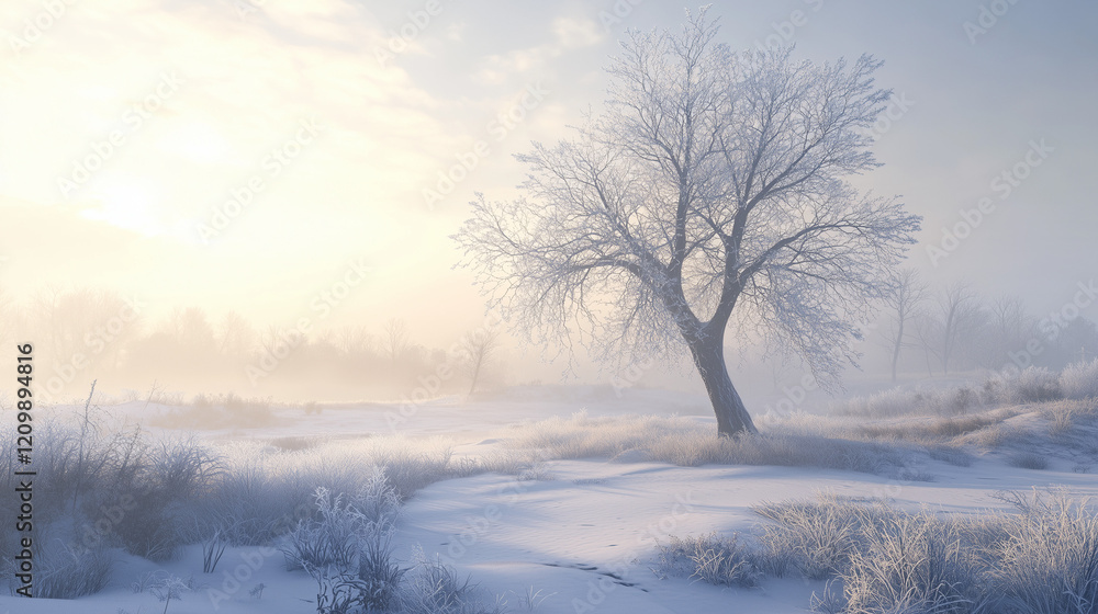 Winter Morning Misty Landscape Snow Covered Nature Ethereal Scene Winter Morning Misty Landscape Snow Covered Nature Ethereal Scene