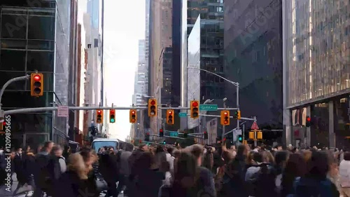 Wallpaper Mural Busy crowd crossing street at urban intersection with traffic lights and buildings, people in motion, city hustle. Torontodigital.ca