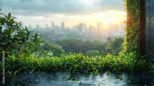 Wallpaper Mural Green Urban Development Project. Morning panoramic view featuring a sustainable style with grass pavement and earthy tones in high definition. Torontodigital.ca