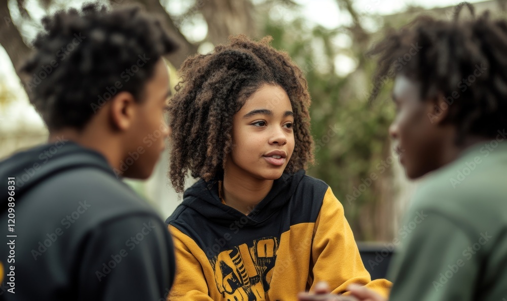 A group of young people sitting and talking together, Generative AI A group of young people sitting and talking together, Generative AI