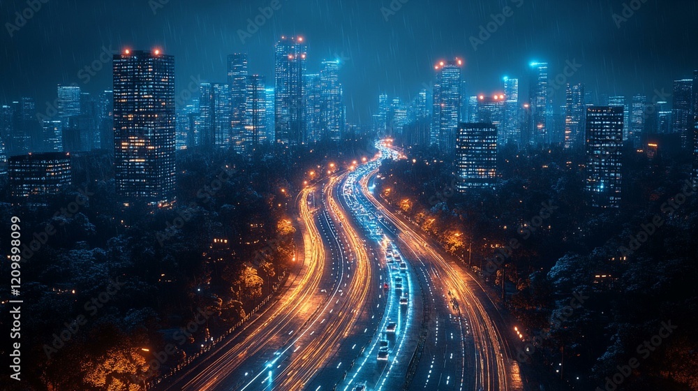 Fototapeta premium A 3D visualization of the genetic code as a spiral staircase made of glowing nucleotides, symbolizing DNA structure. 303