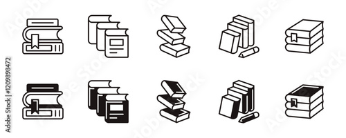 pile of book icon line set education school library study book stack read and learn signs vector outline illustration for web and app