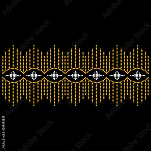 Rhinestone applique collar design for t-shirt or blouse hot-fix transfer. Abstract beautiful glitter applique rhinestone motif.	