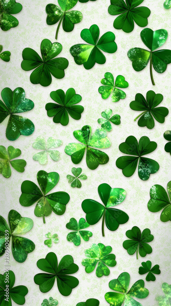 A green and white pattern of clovers A green and white pattern of clovers