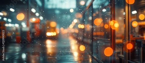 Blurred Urban Night Scene with Bokeh Lights in a Modern Industrial Setting Capturing the Essence of City Life and Nighttime Ambiance