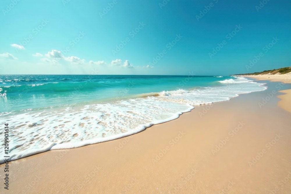 Sun-kissed sand meets turquoise waves, gentle surf , peaceful, gentle wave, beach Sun-kissed sand meets turquoise waves, gentle surf , peaceful, gentle wave, beach