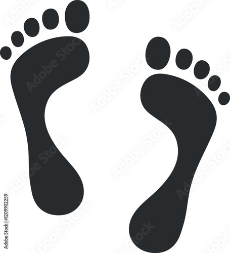 Human bare feet prints. Black footprints silhouettes. Vector illustration isolated on white background.