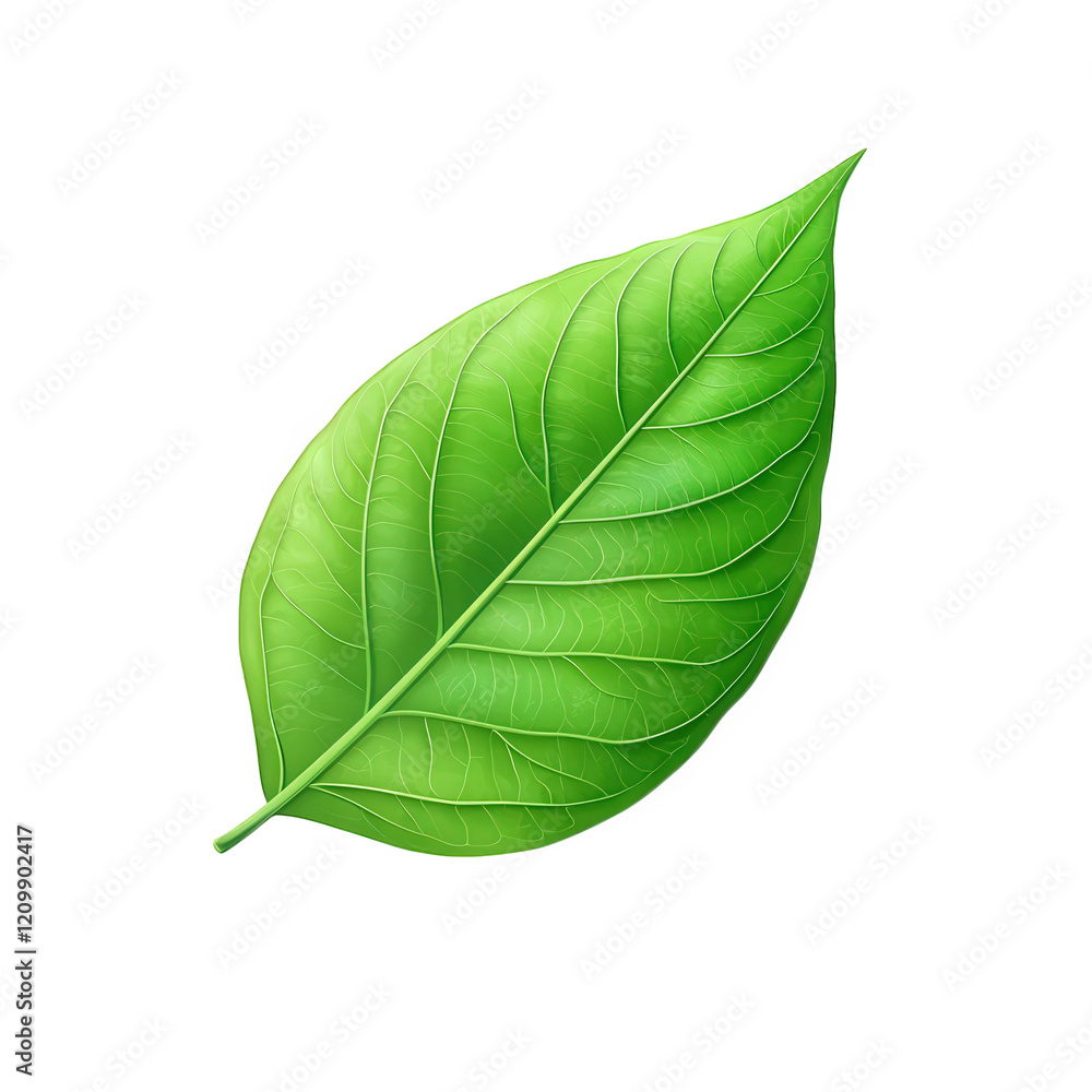 Obraz premium vibrant green leaf with a smooth texture and prominent veins. symbolizing nature and freshness it can be used in various contexts such as environmental themes. gardening. or wellness