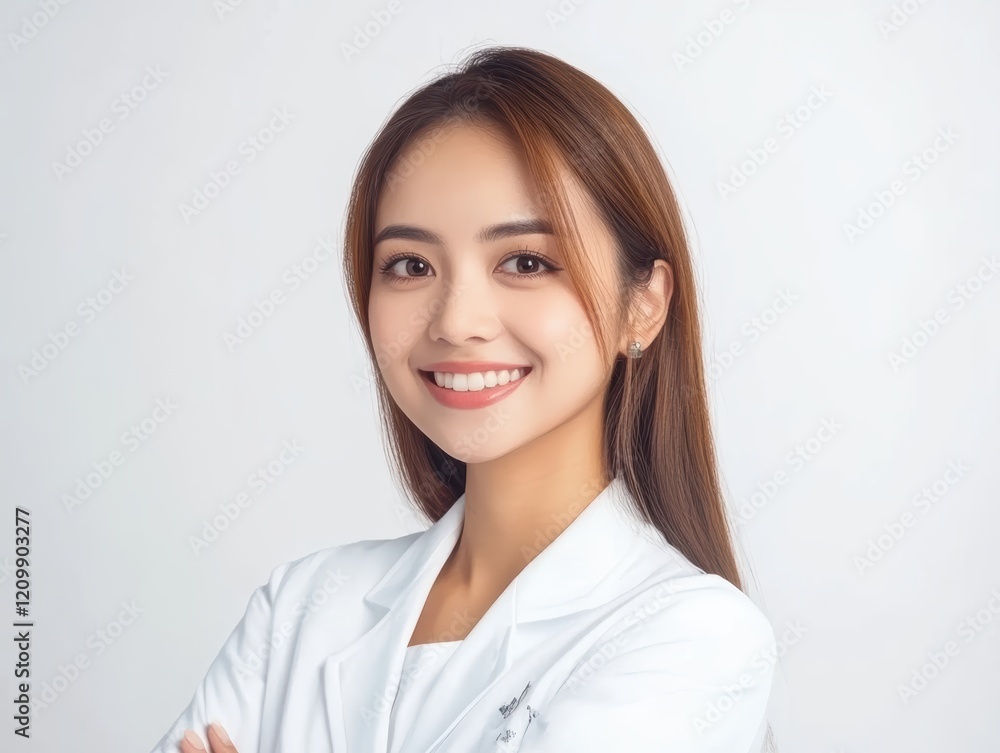 Focused female scientist in white lab coat conducting research in a modern laboratory setting Focused female scientist in white lab coat conducting research in a modern laboratory setting