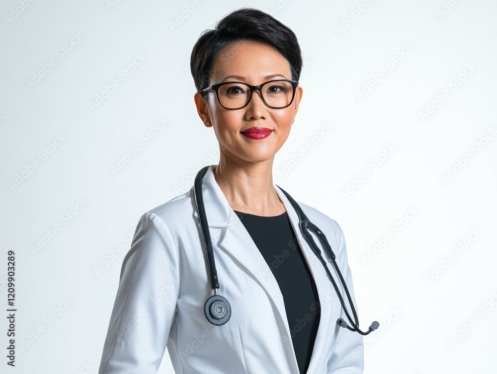 Woman scientist with glasses in a white lab coat conducting research experiment Woman scientist with glasses in a white lab coat conducting research experiment