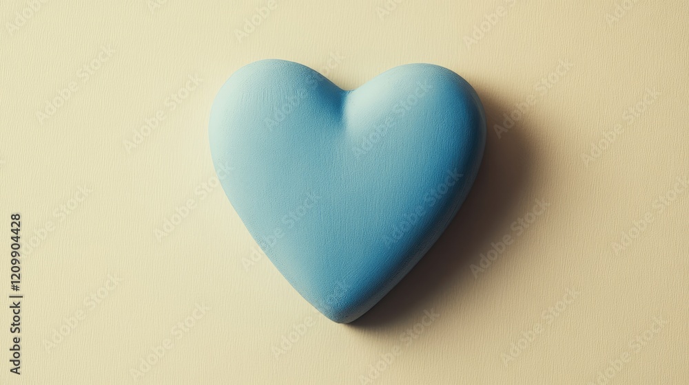 Fototapeta premium A single matte blue heart on a pale beige background, minimalist and modern with open space for headlines.
