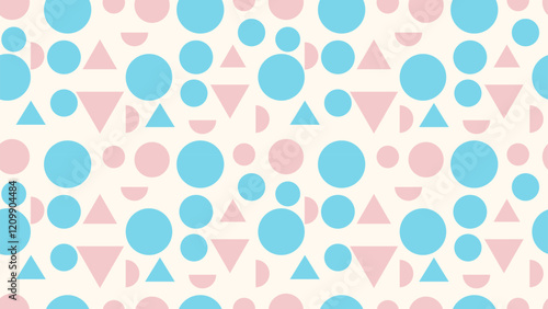Vector illustration of geometric seamless pattern, minimalist style, pastel pinks and blues, giving a simple and soft feel for designs, prints, wrapping paper, cards, modern products.