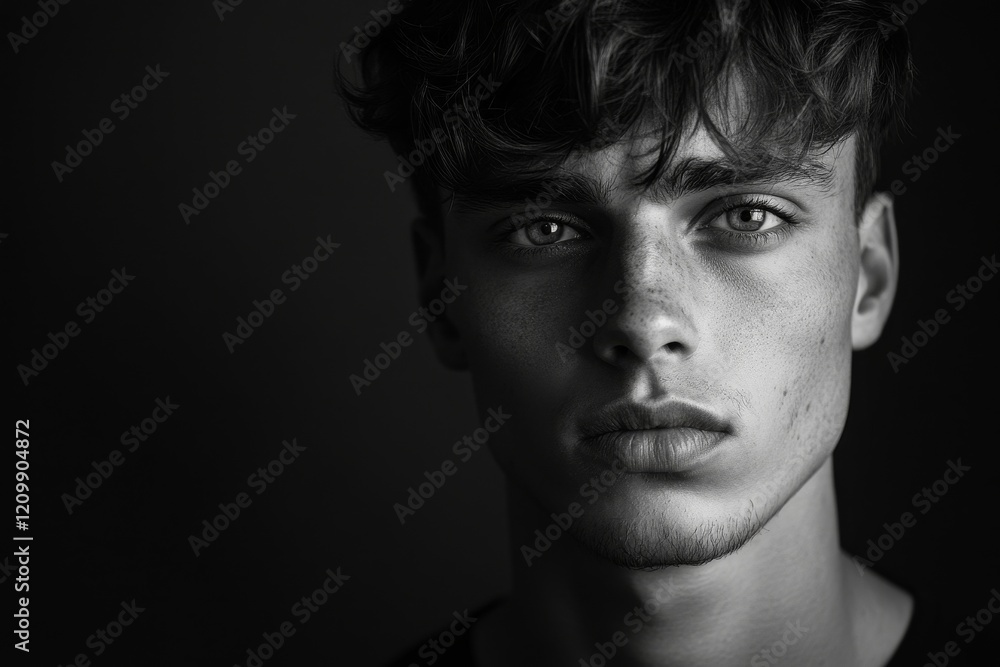 Dramatic portrait of a guy on a black background, black and white photography, Generative AI Dramatic portrait of a guy on a black background, black and white photography, Generative AI