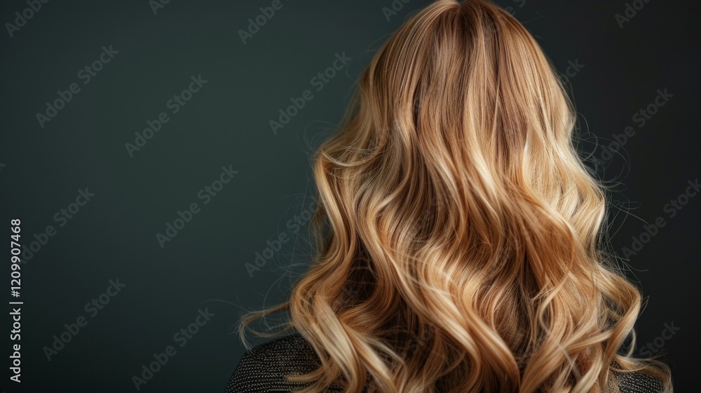 Naklejka premium Portrait of a woman with long wavy hair on dark background. Great for beauty blogs, advertising cosmetics and beauty salons.